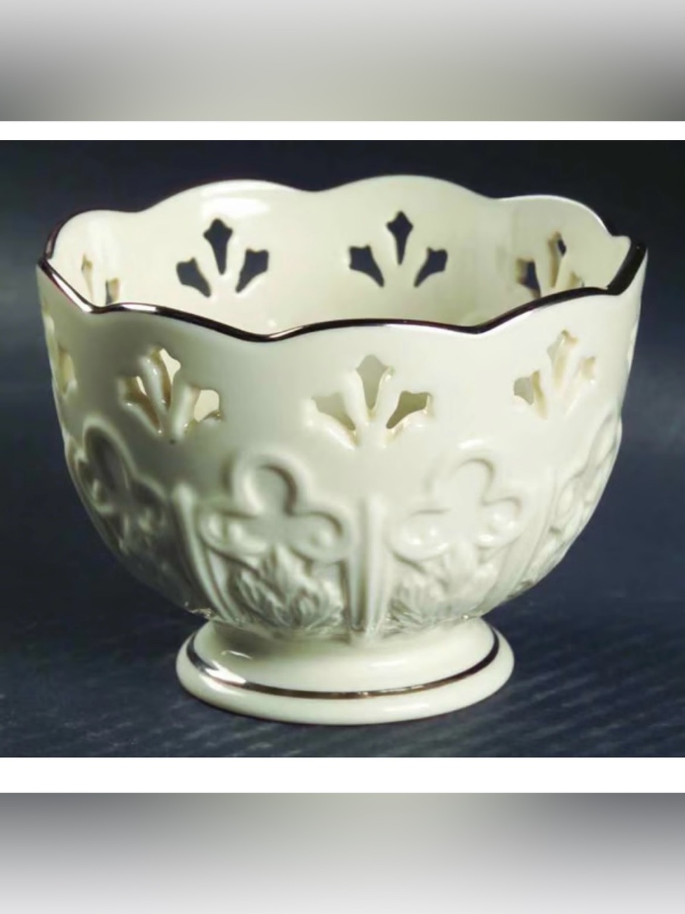LENOX Fleur de Lis Platinum Collection Pierced Cream Decorative Ceramic Bowl